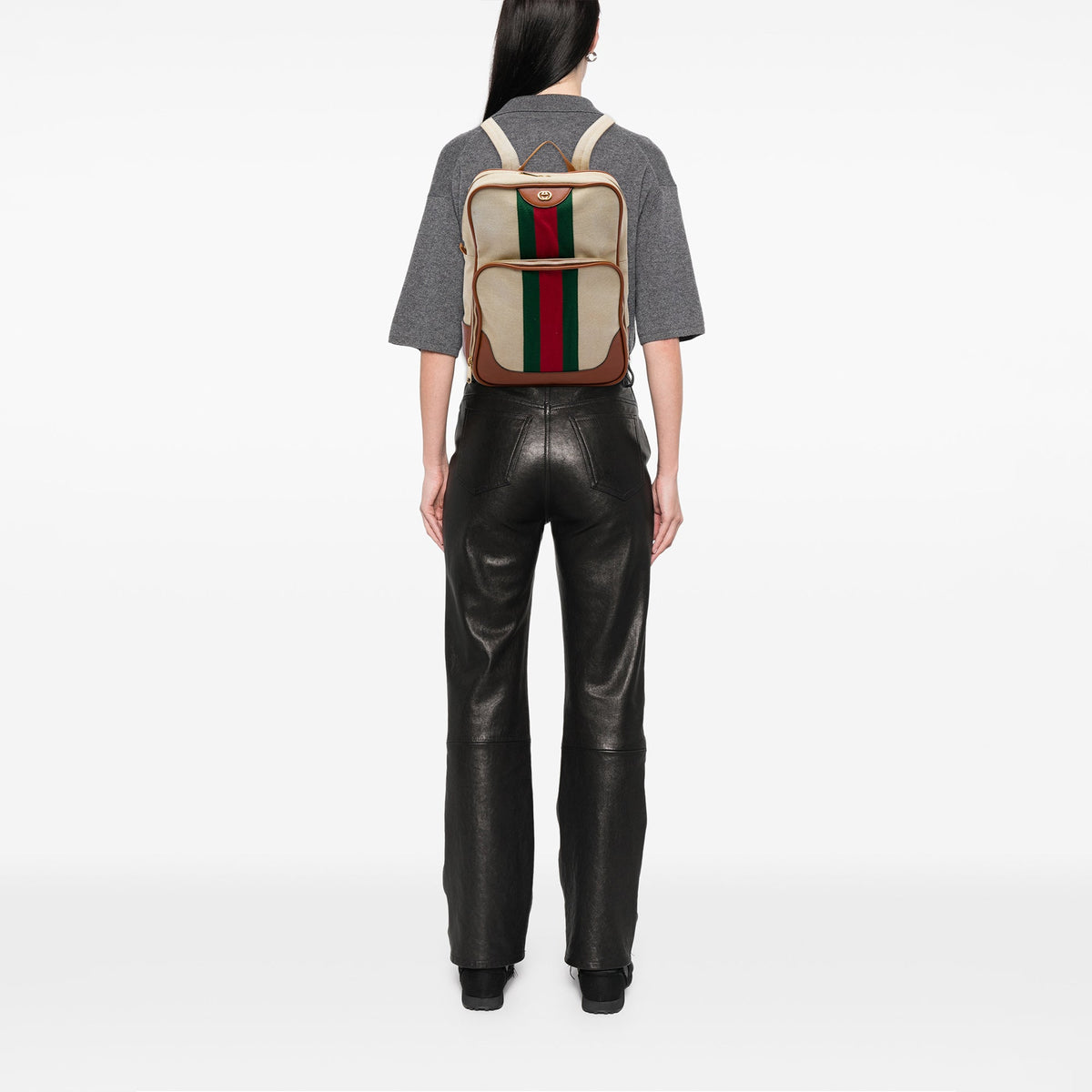 Gucci Canvas Web Backpack — Beige