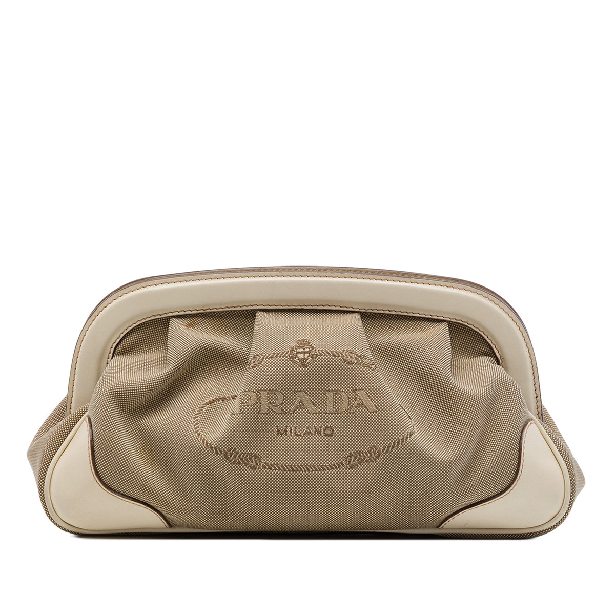 Prada Canvas Canapa Logo Frame Clutch — Beige