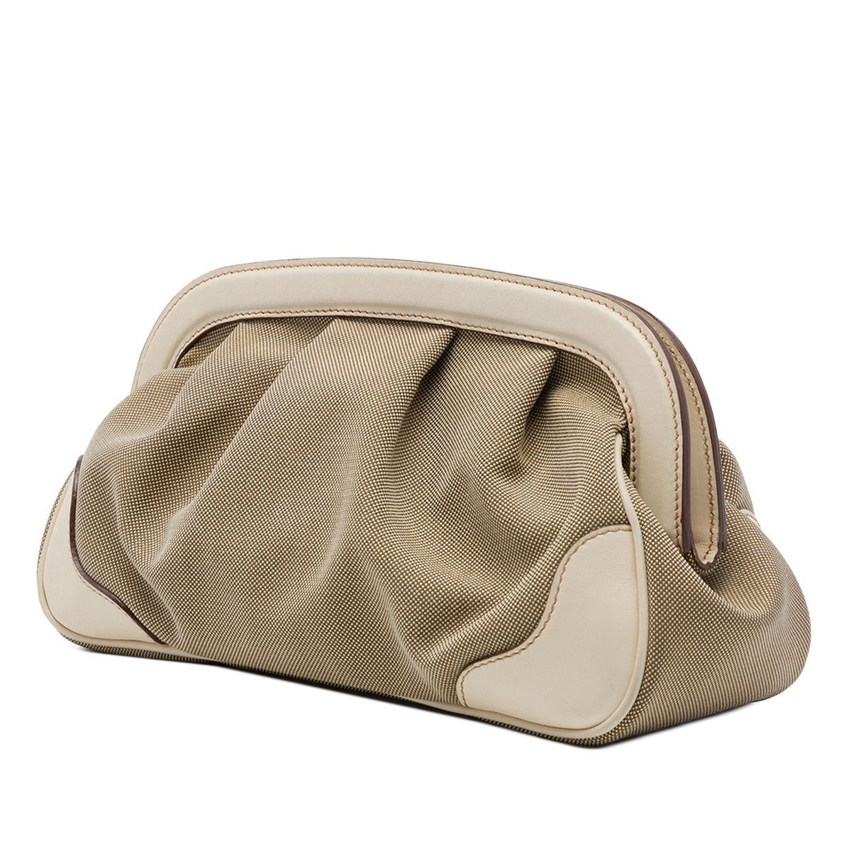 Prada Canvas Canapa Logo Frame Clutch — Beige