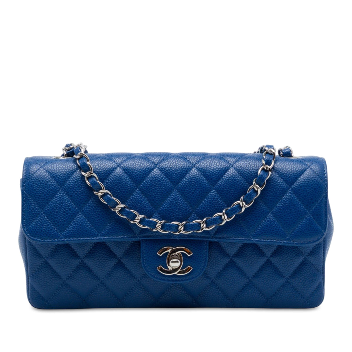 Chanel Classic Caviar East West Single Flap — Blue
