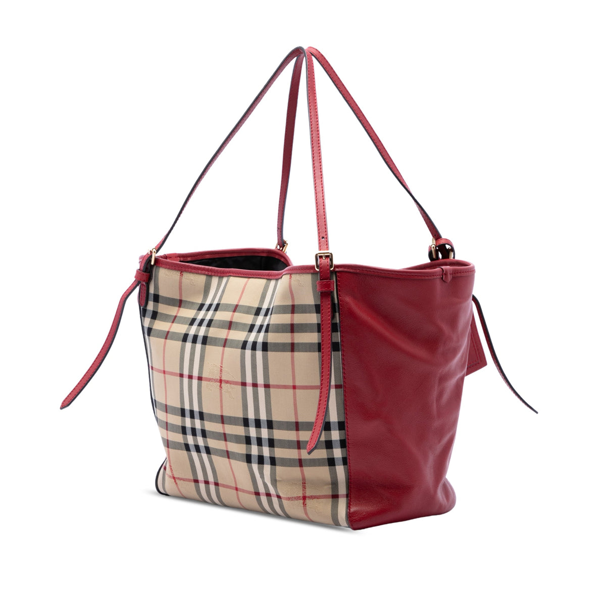 Burberry Small Haymarket Check Nylon and Calfskin Canterbury Tote — Beige
