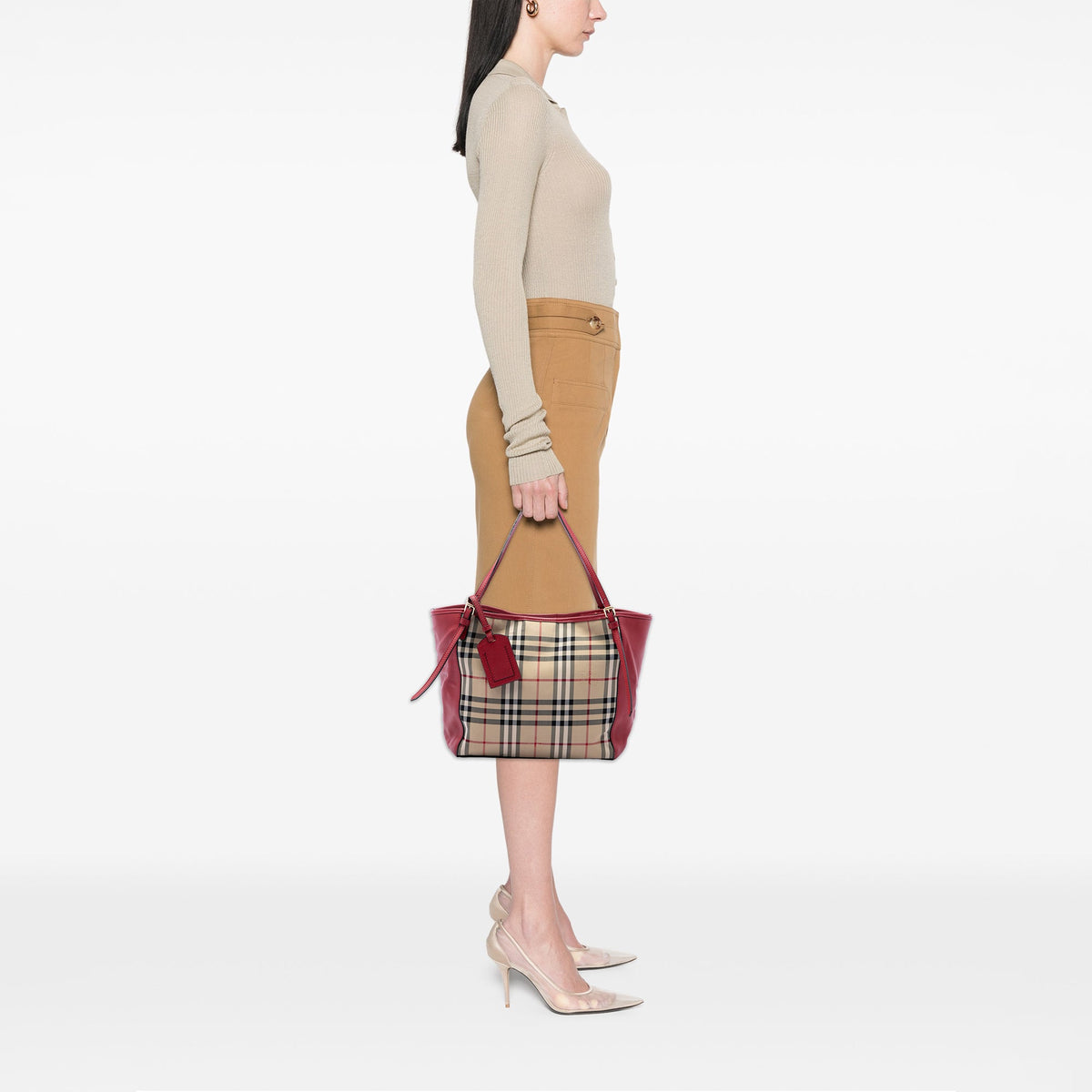Burberry Small Haymarket Check Nylon and Calfskin Canterbury Tote — Beige