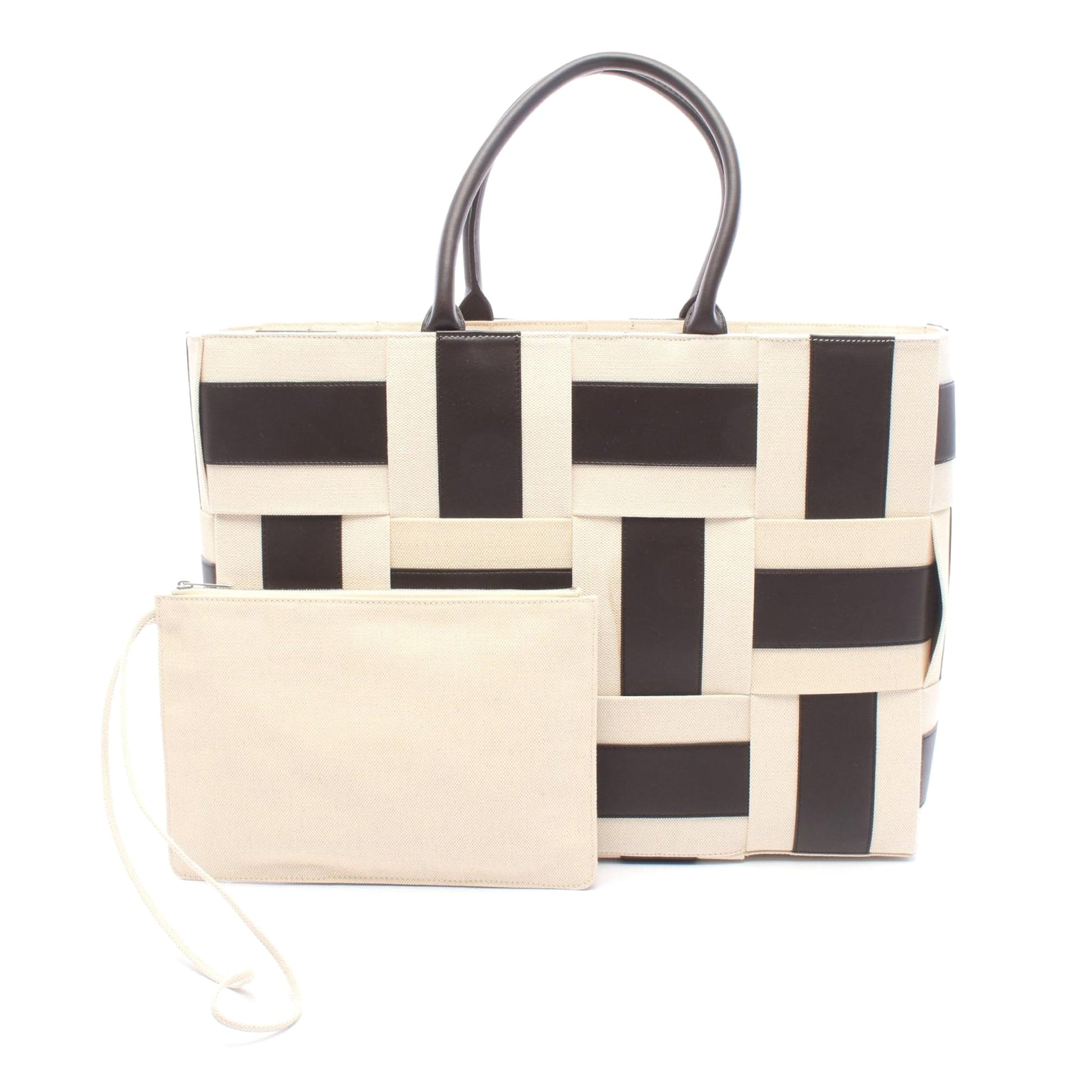 Bottega Veneta Large Canvas and Leather Intrecciato Arco Tote