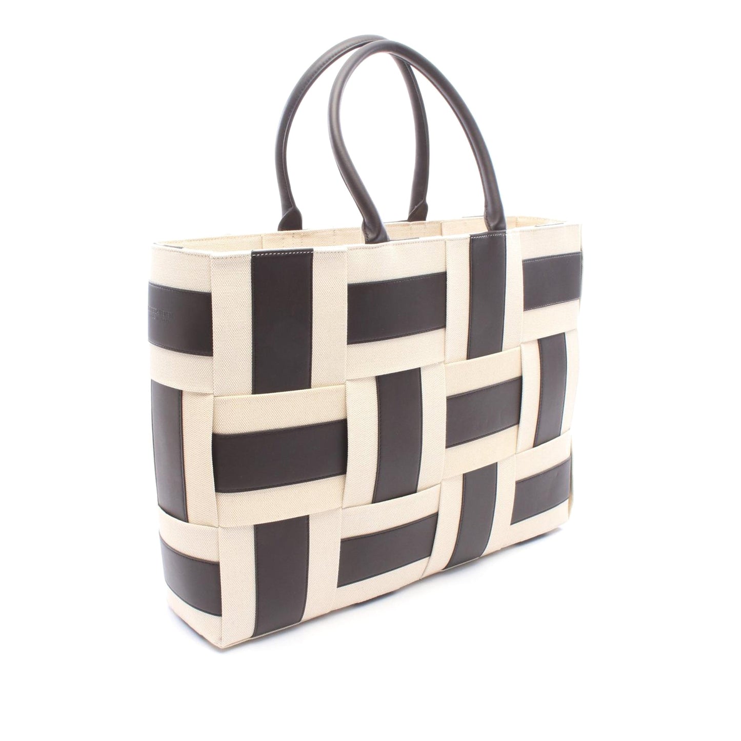 Bottega Veneta Large Canvas and Leather Intrecciato Arco Tote