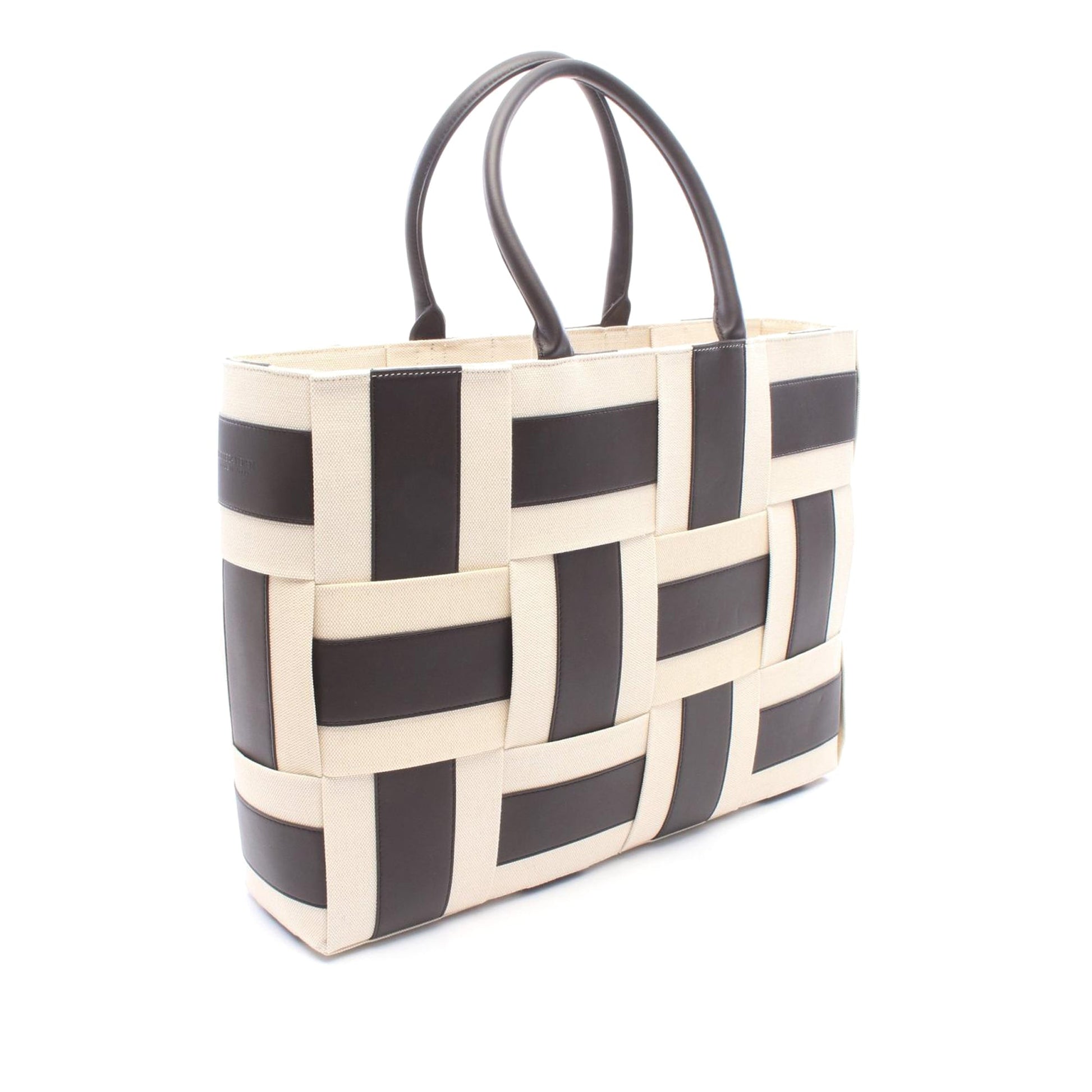 Bottega Veneta Large Canvas and Leather Intrecciato Arco Tote