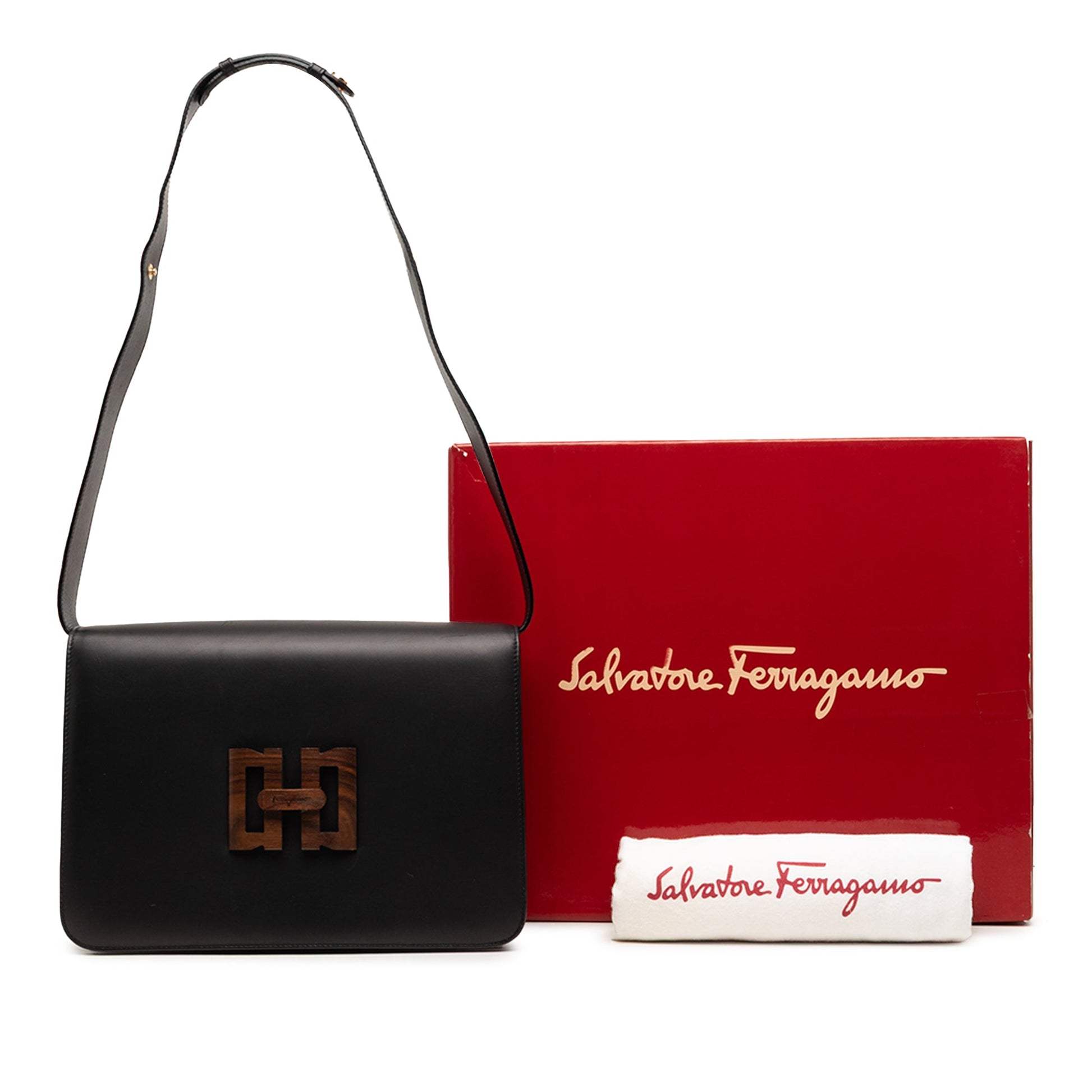 Ferragamo Leather Wooden Gancini Shoulder Bag