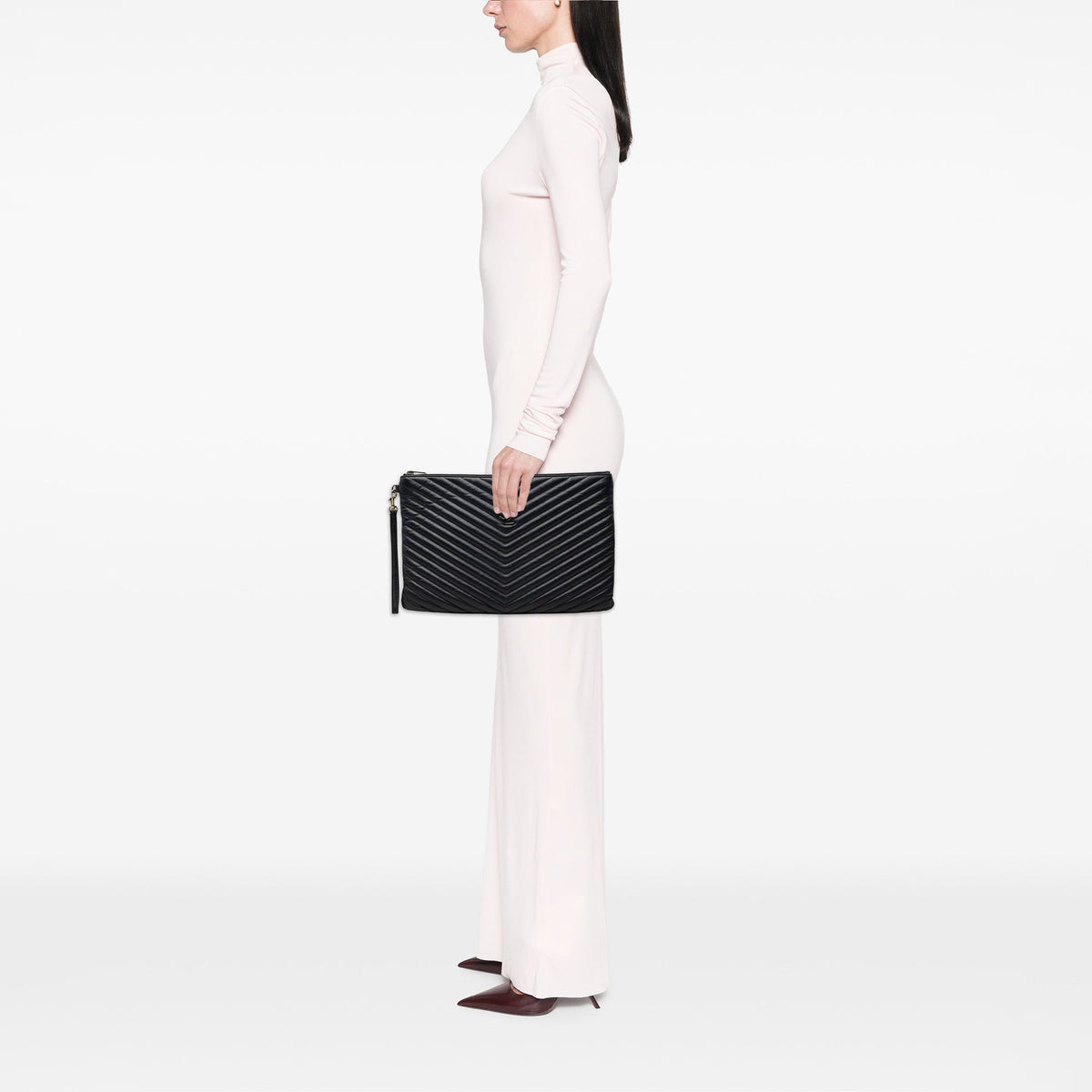 Saint Laurent Leather Chevron Monogram Document Holder