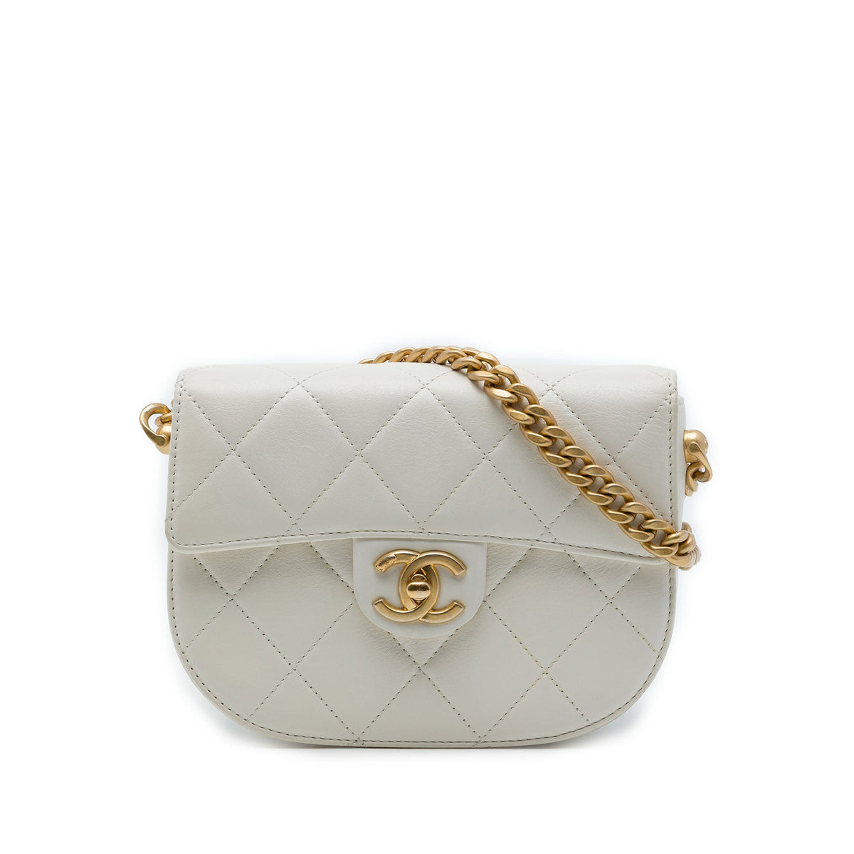 Chanel CC Quilted Calfskin Round Moon Messenger Flap — White