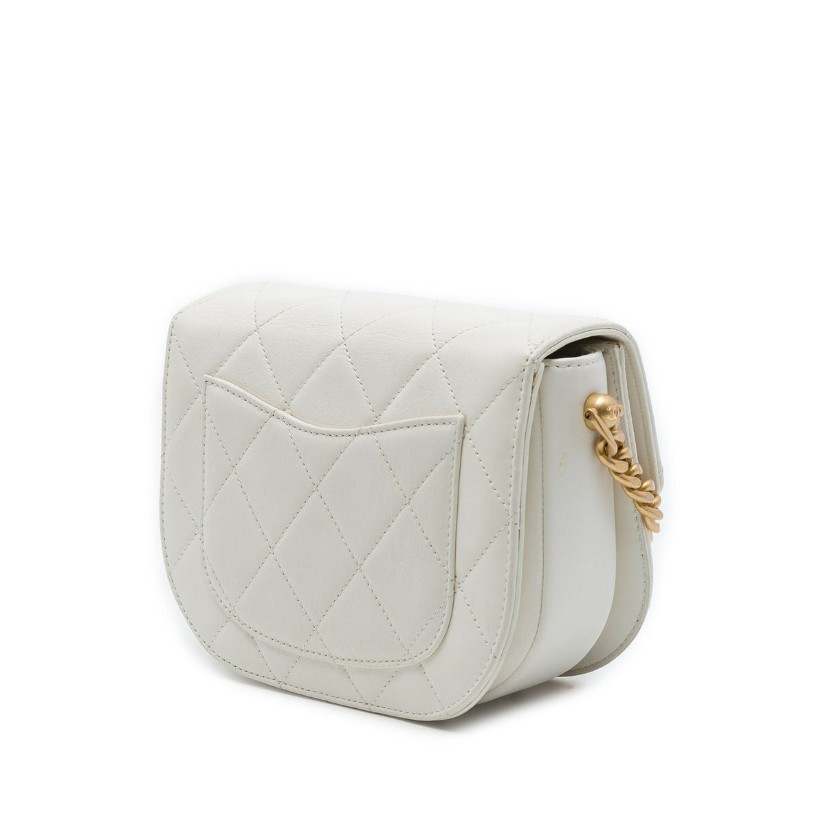 Chanel CC Quilted Calfskin Round Moon Messenger Flap — White
