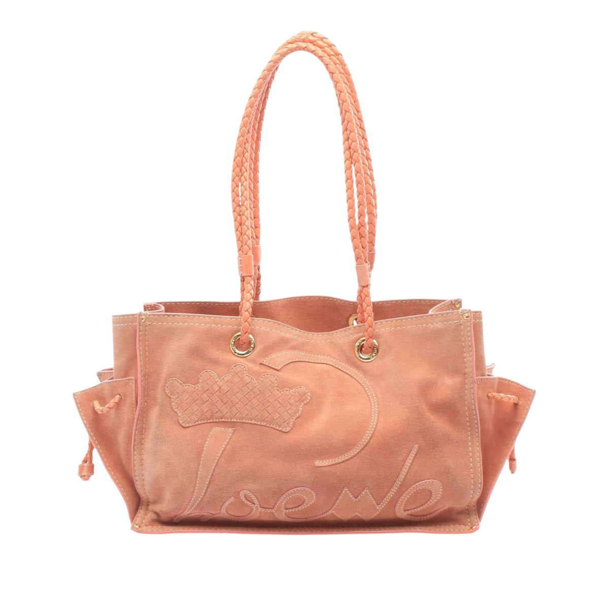 LOEWE Suede Crown Logo Shopper Tote — Pink