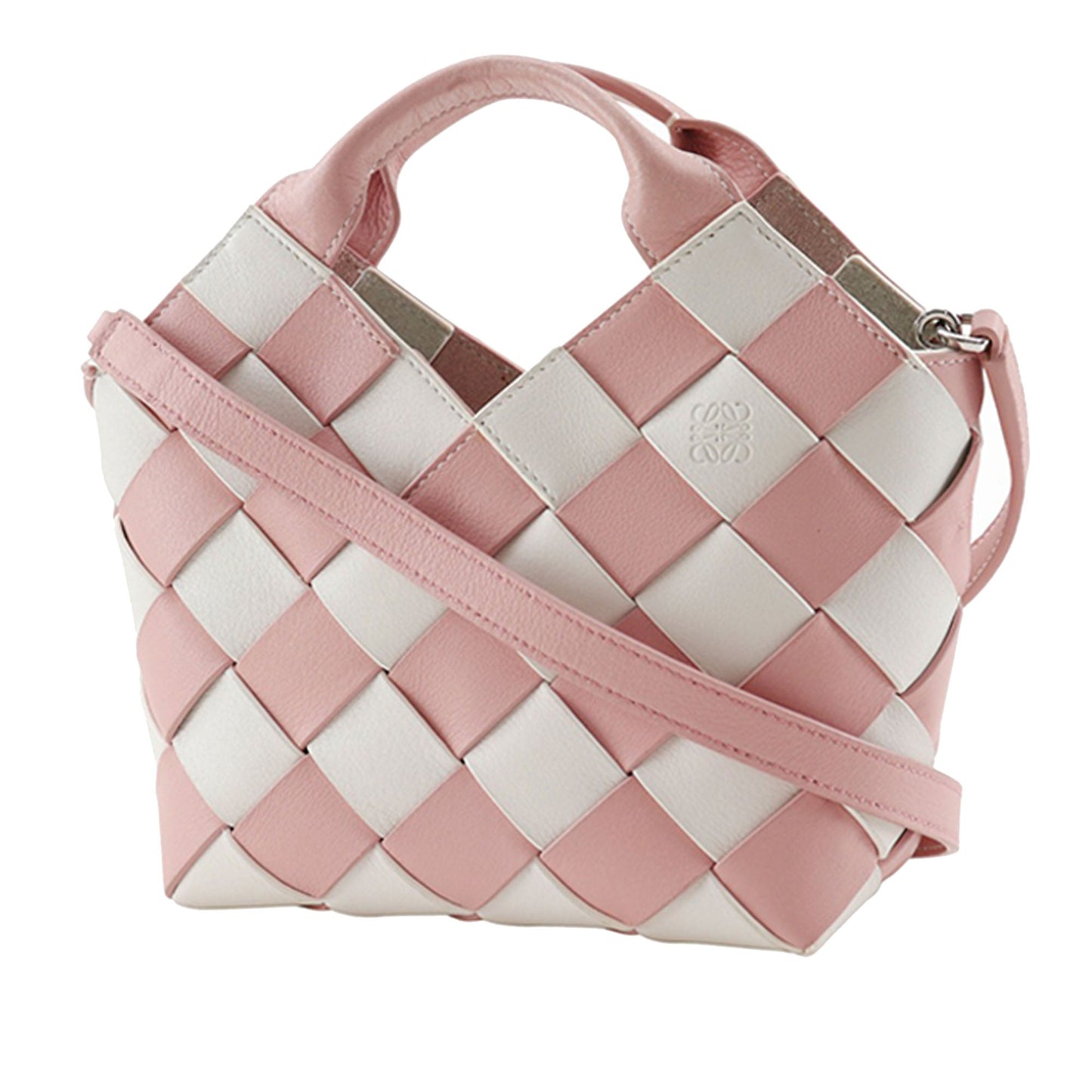 Mini Woven Calfskin Gingham Surplus Basket Bag
