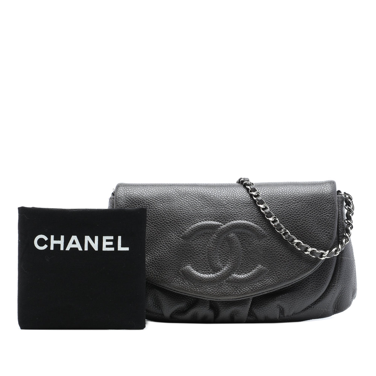 Chanel CC Caviar Half Moon Wallet on Chain