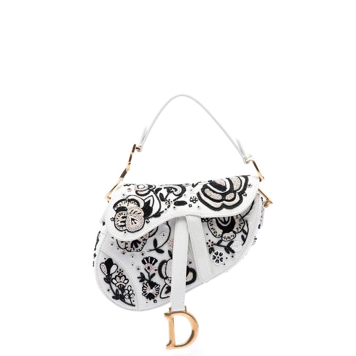 Dior Mini Calfskin Embroidered and Beaded Saddle Bag