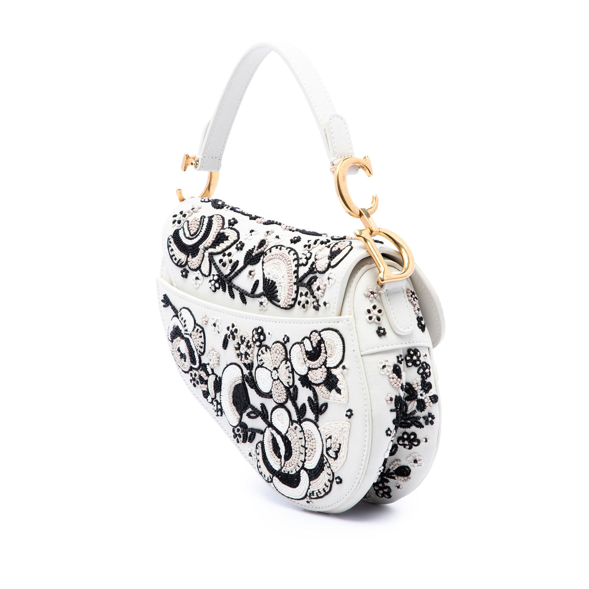 Dior Mini Calfskin Embroidered and Beaded Saddle Bag