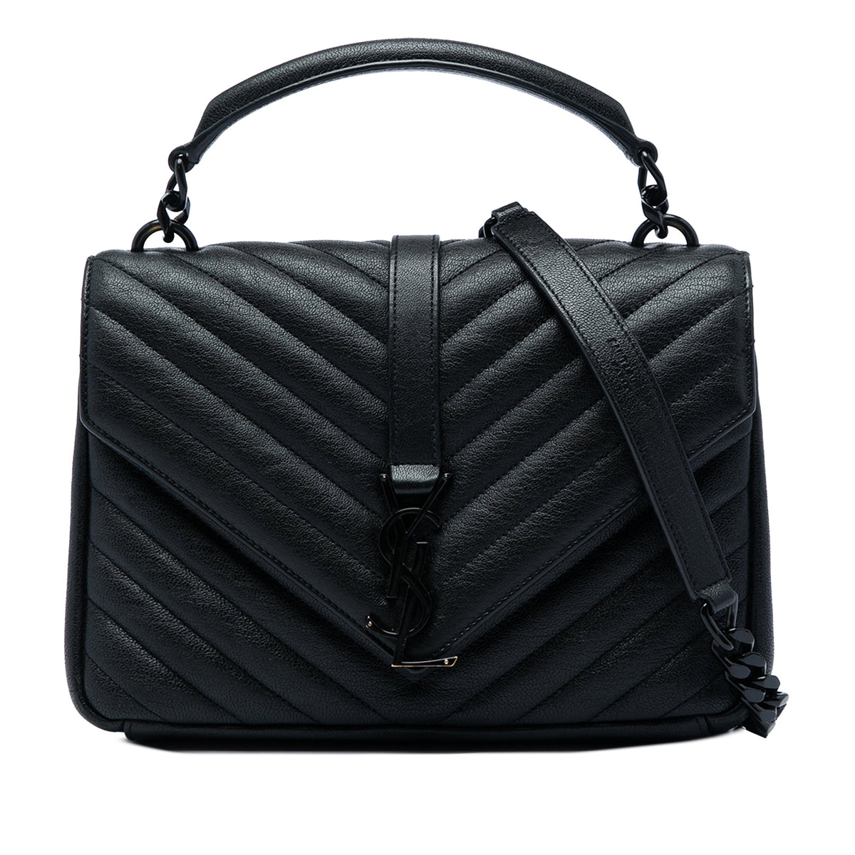 Saint Laurent Medium Chevron Sheepskin  Monogram Monochrome College Bag