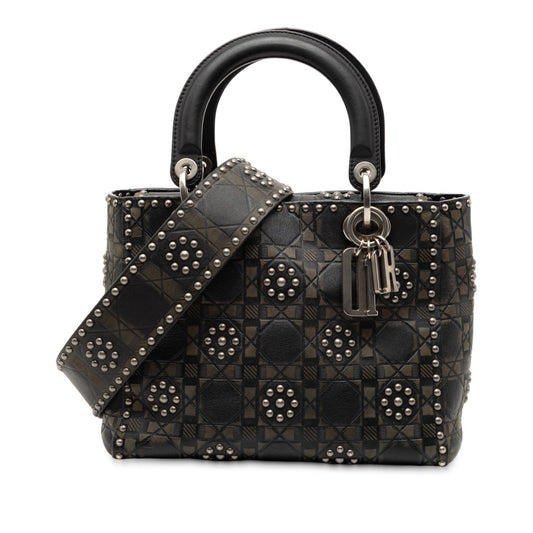 Dior Medium Calfskin Cannage Embossed Flower Studded Supple Lady Dior