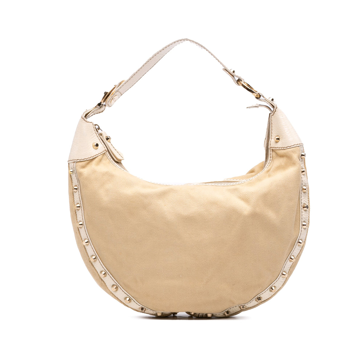 Fendi Canvas Studded Hobo — Beige