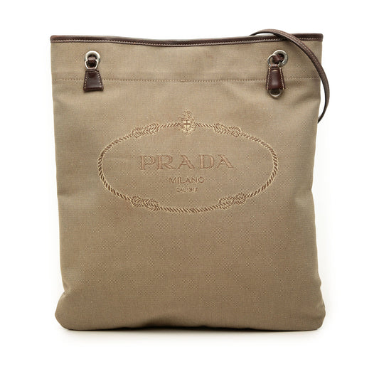 Prada Canvas Canapa Logo Crossbody — Beige