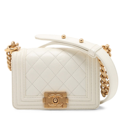 Chanel Mini Quilted Caviar Boy Flap — White
