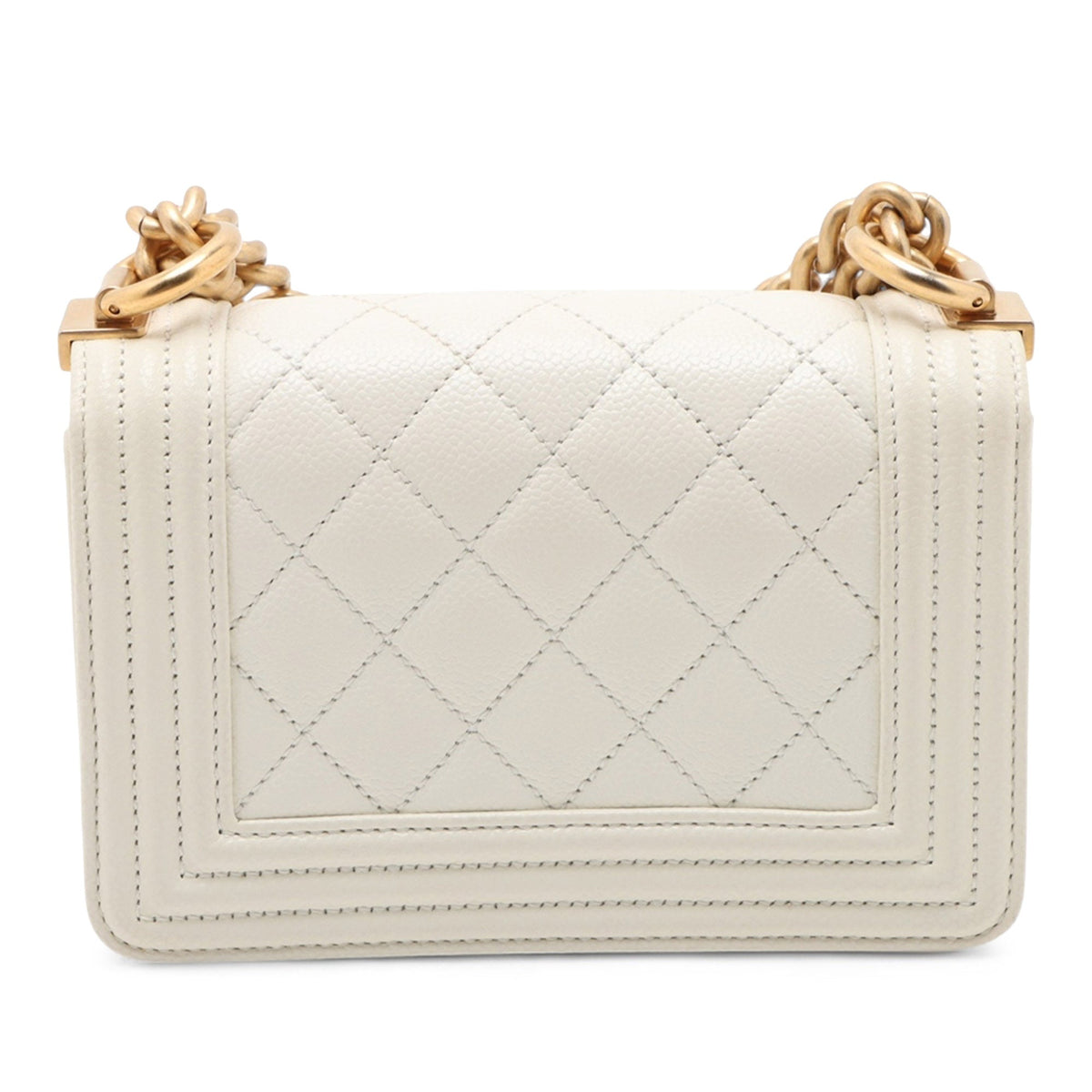 Chanel Mini Quilted Caviar Boy Flap — White