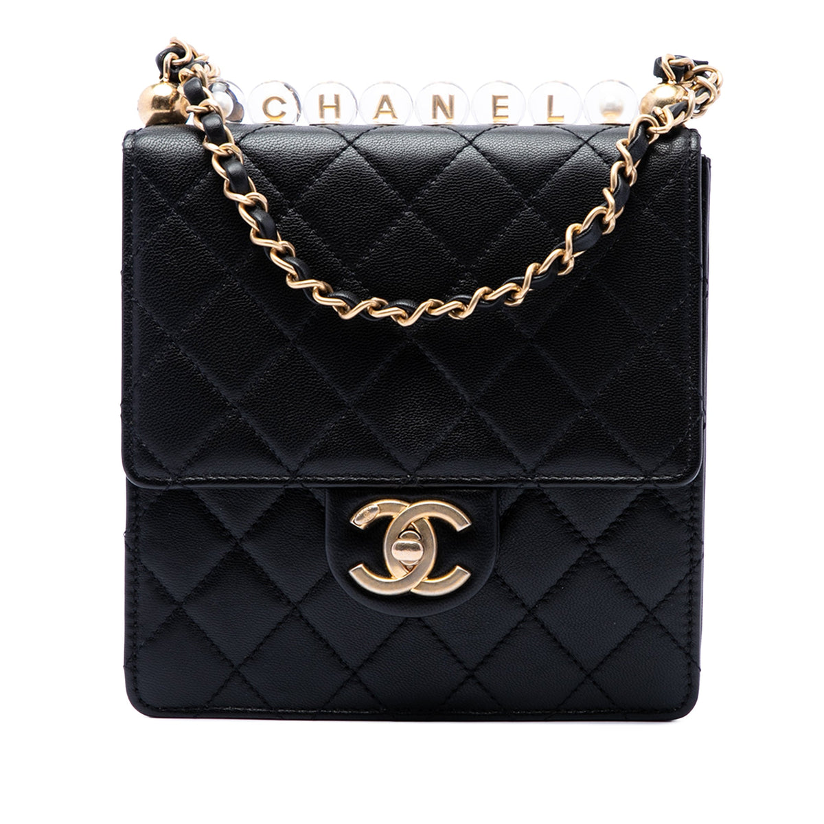 Chanel Small Quilted Lambskin Chic Pearls Flap — Black
