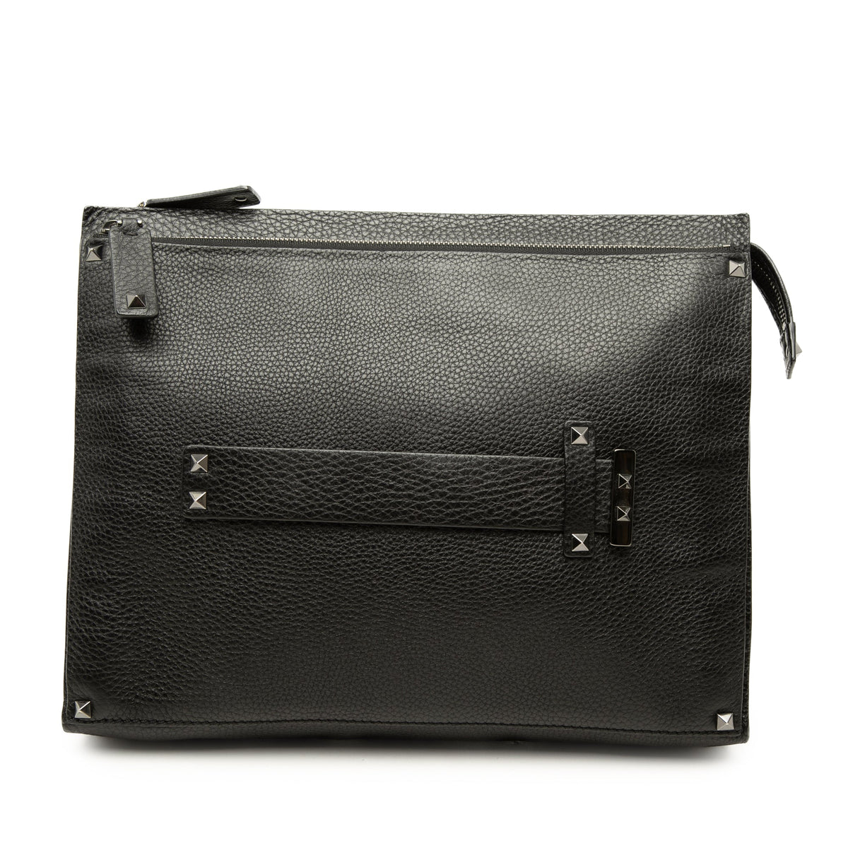 Valentino Grained Calfskin Rockstud Clutch — Black