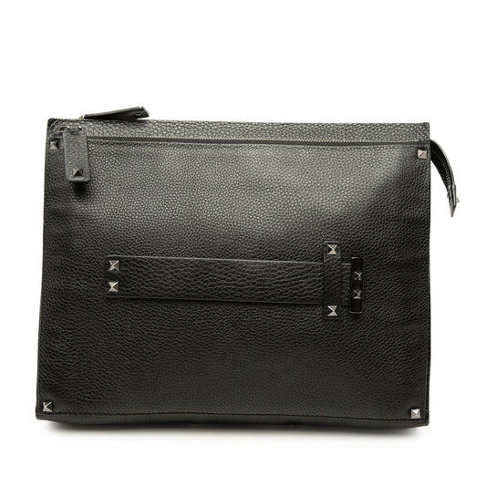 Valentino Grained Calfskin Rockstud Clutch — Black