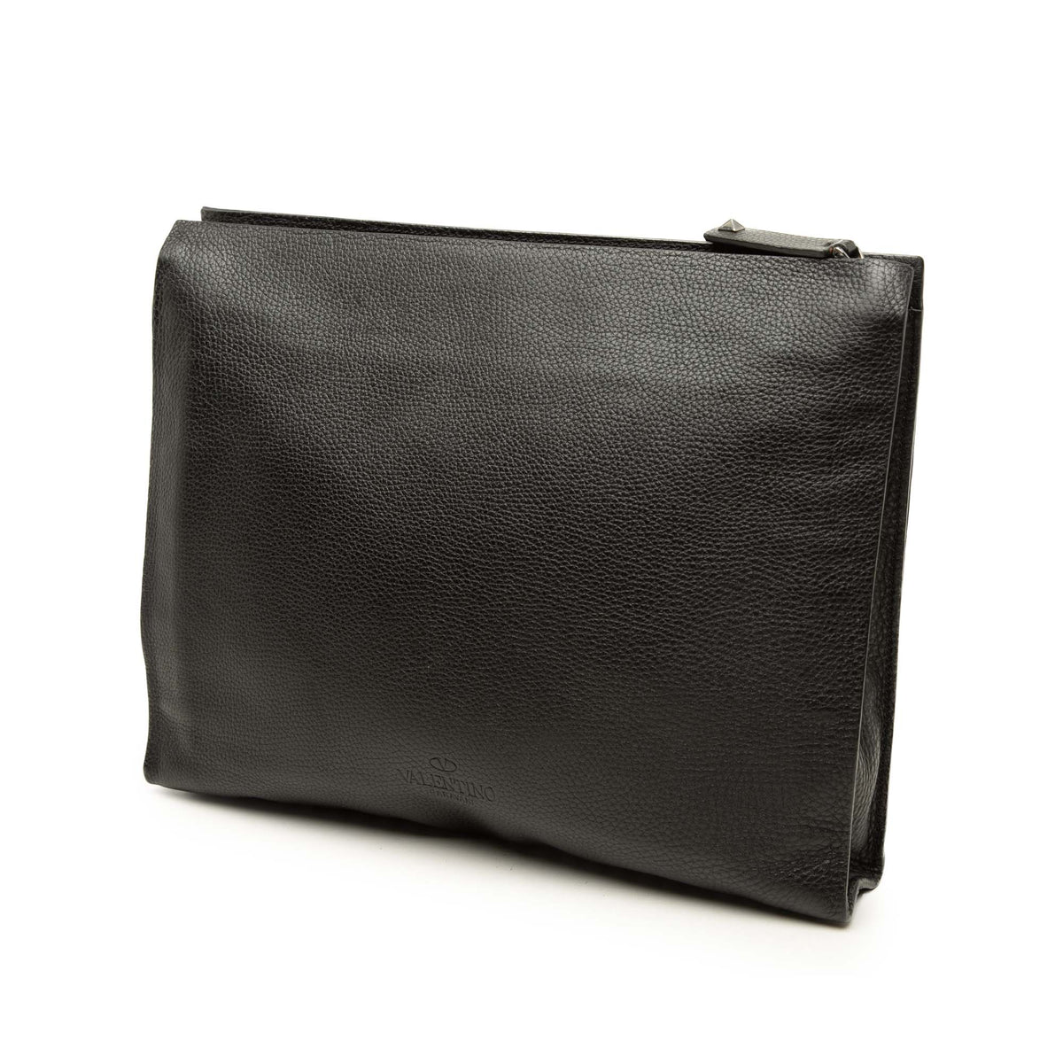 Valentino Grained Calfskin Rockstud Clutch — Black