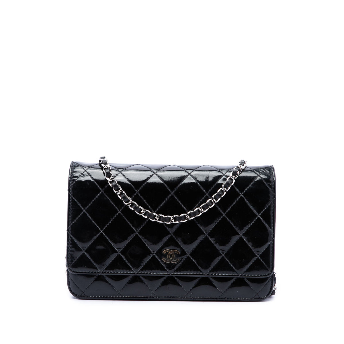 Chanel CC Quilted Patent Wallet On Chain — Black