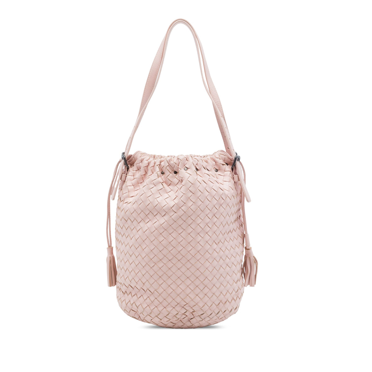 Bottega Veneta Nappa Intrecciato Drawstring Bucket Bag — Pink