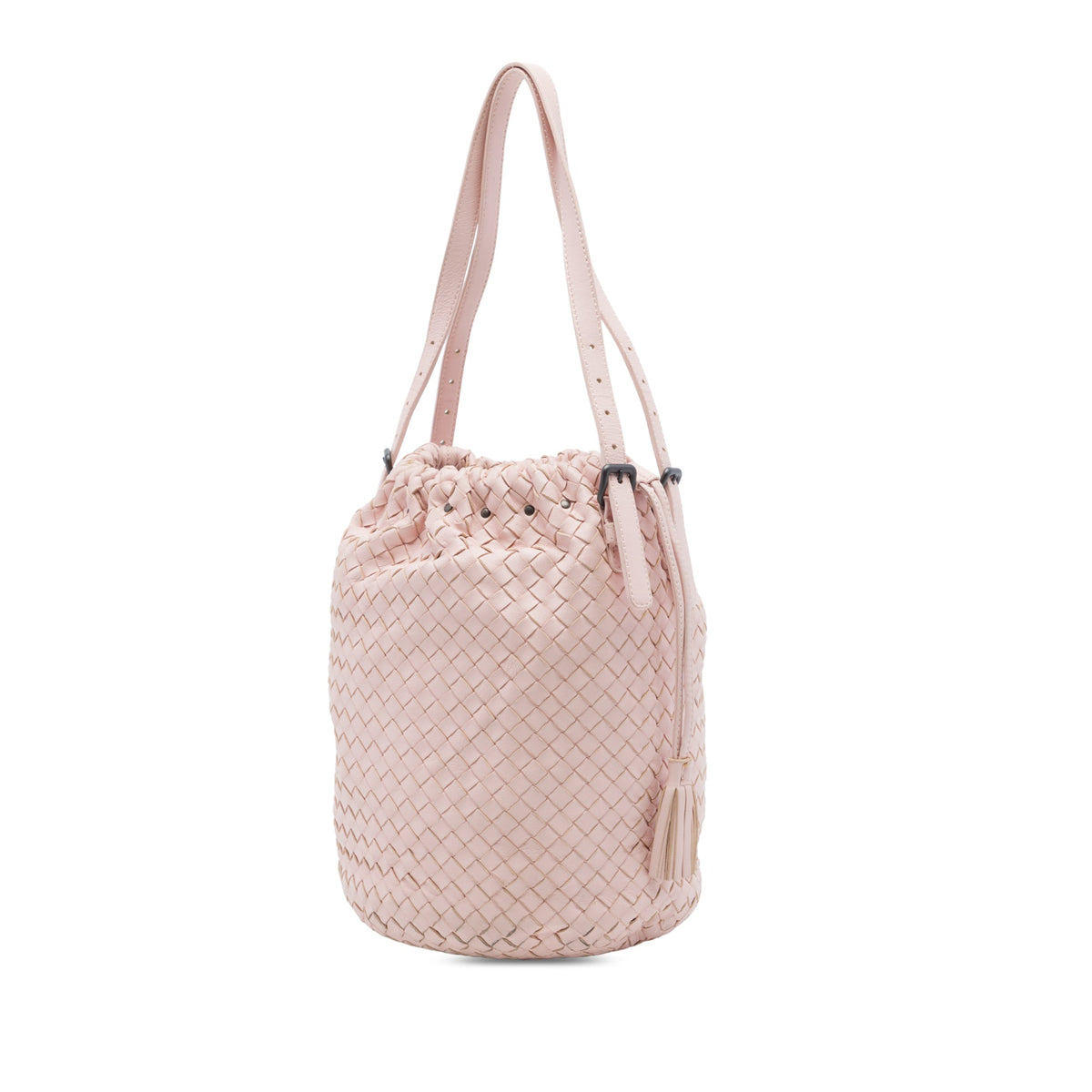 Bottega Veneta Nappa Intrecciato Drawstring Bucket Bag — Pink