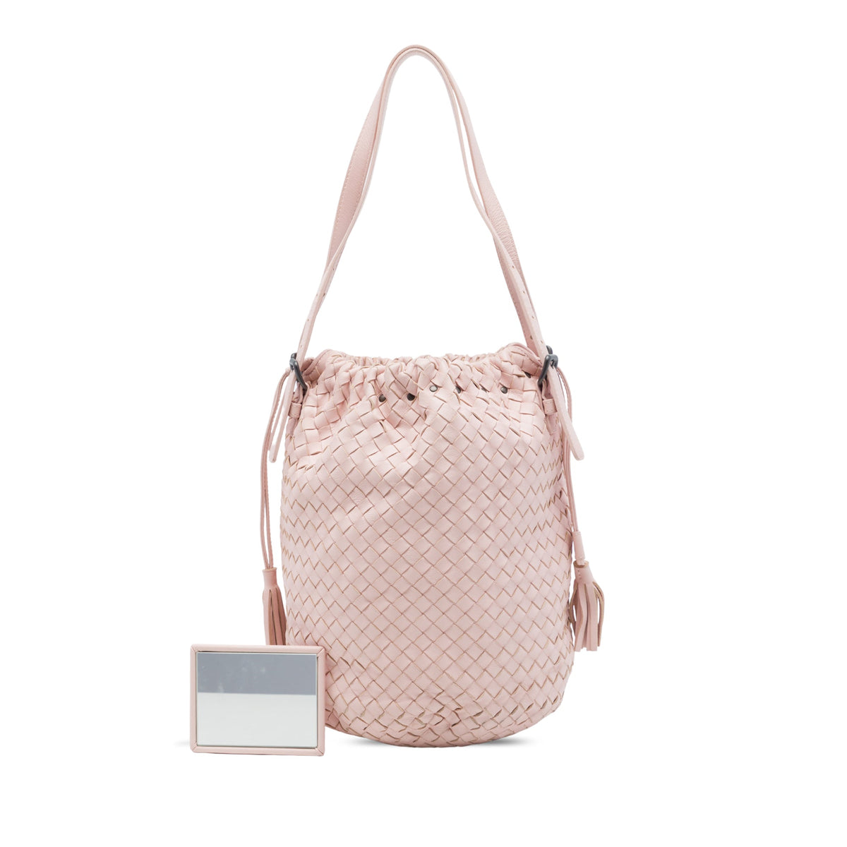 Bottega Veneta Nappa Intrecciato Drawstring Bucket Bag — Pink