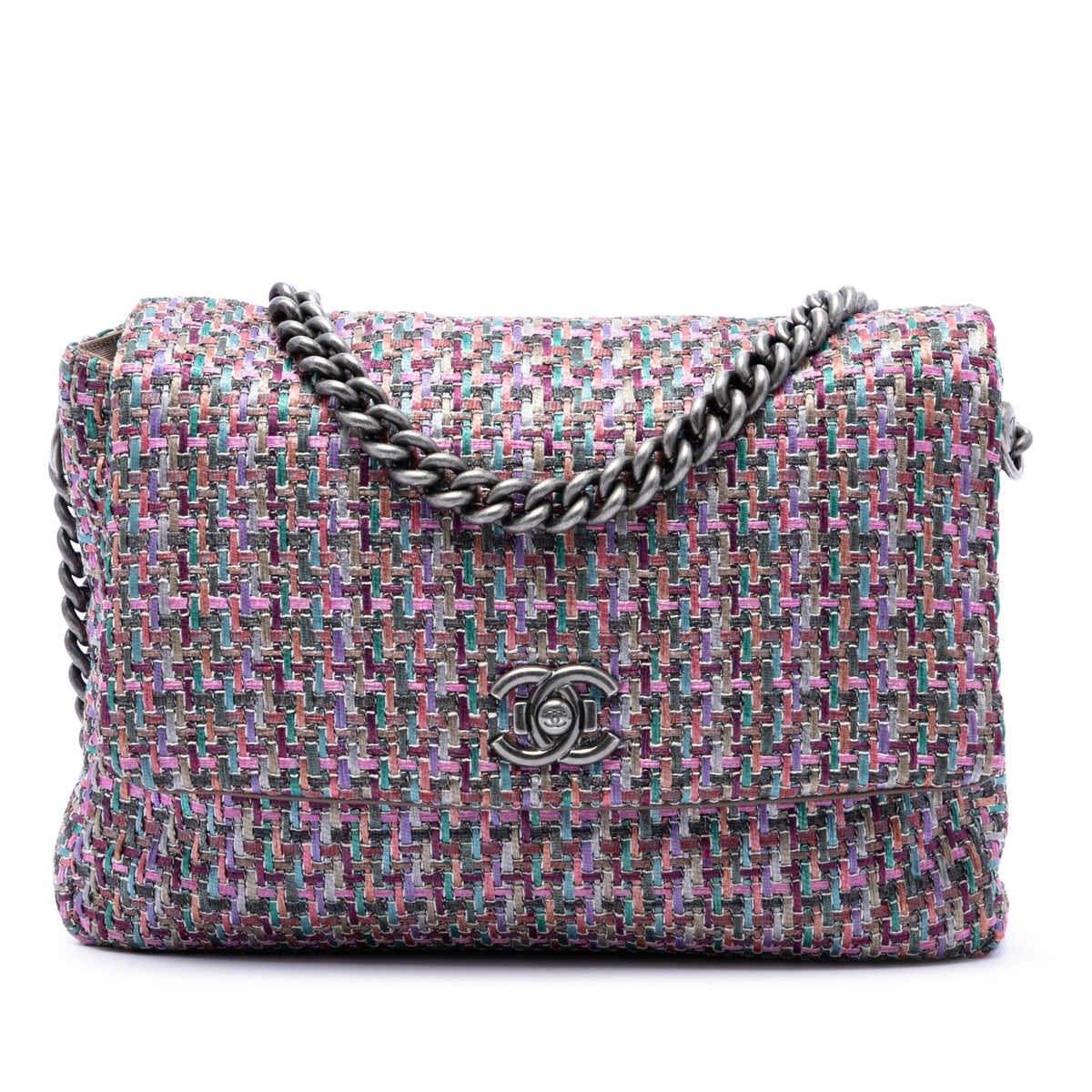 Chanel CC Multicolor Tweed Flap — Purple