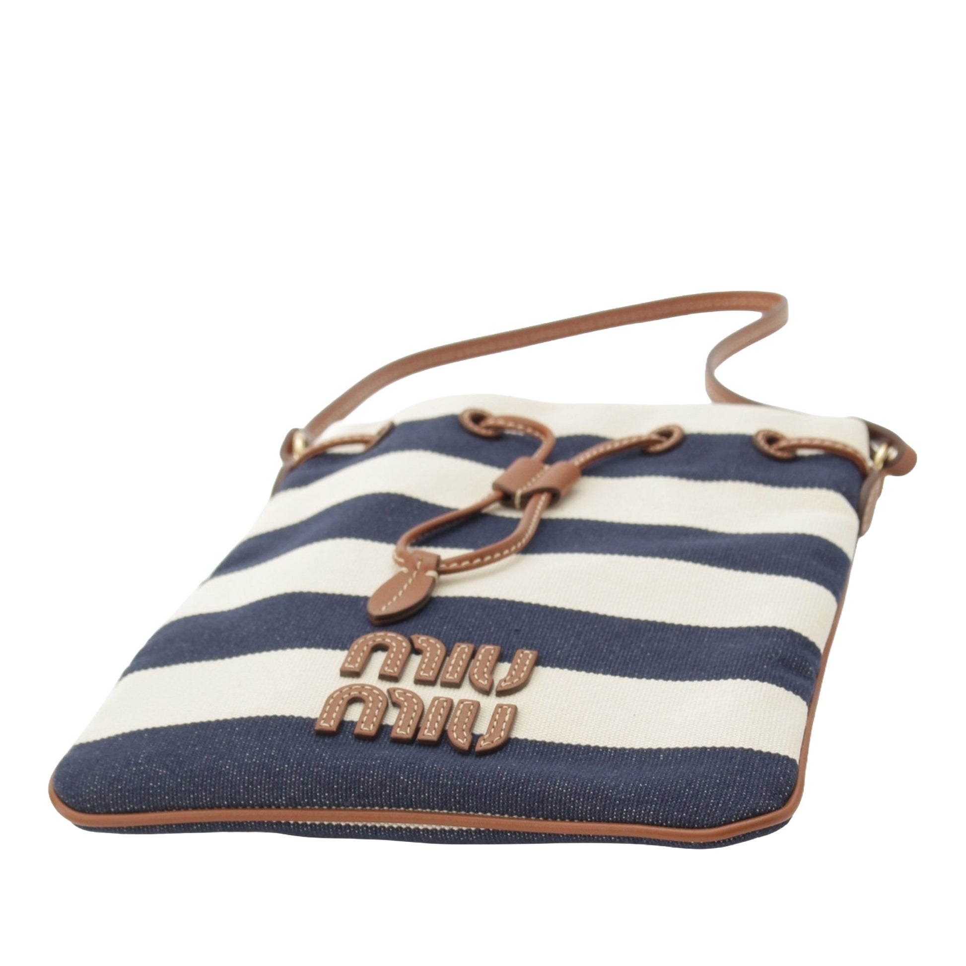 Miu Miu Striped Canvas Logo Drawstring Handbag