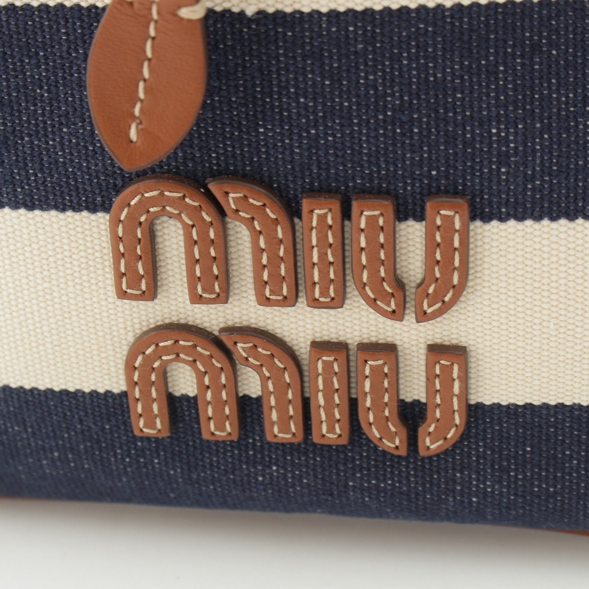 Miu Miu Striped Canvas Logo Drawstring Handbag