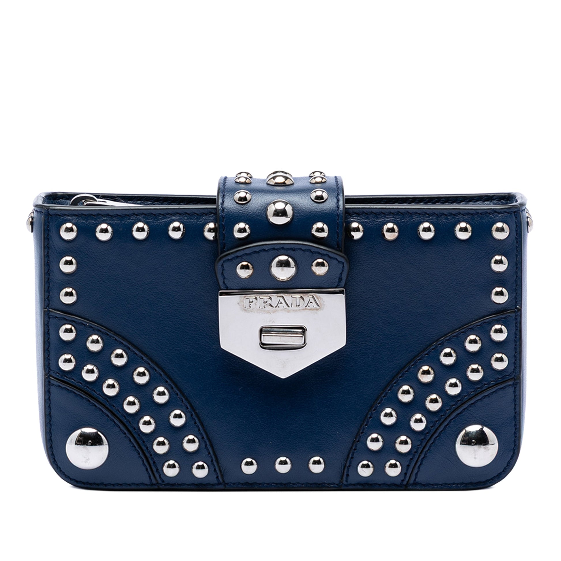 Prada City Calfskin Studded Elektra Turn Lock Clutch