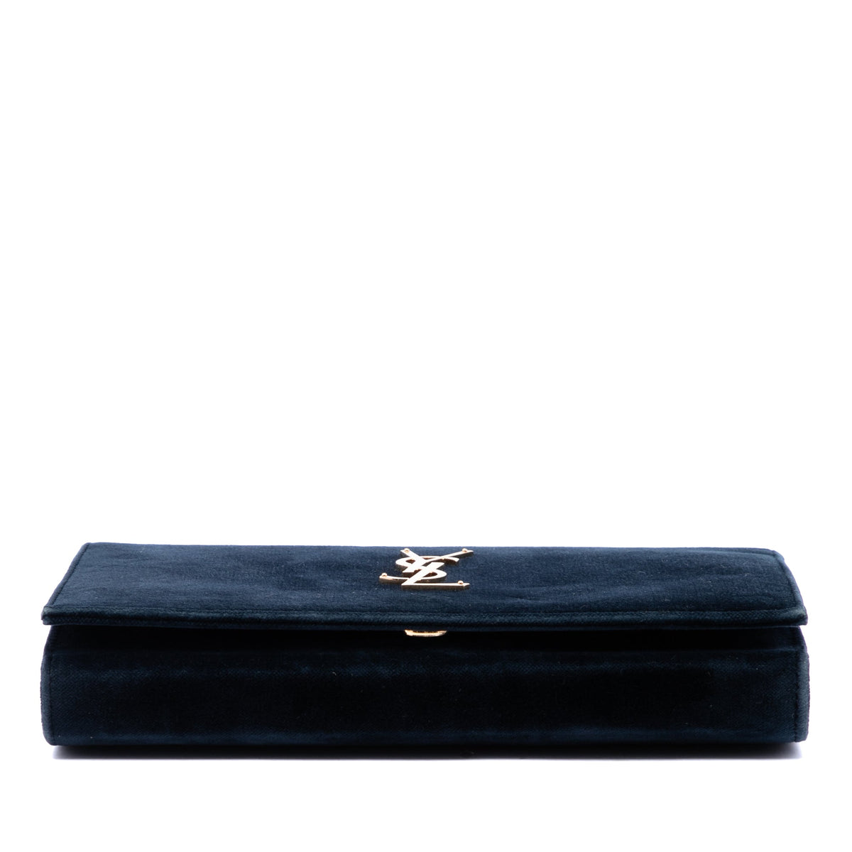 Saint Laurent Suede Monogram Kate Chain Wallet — Blue