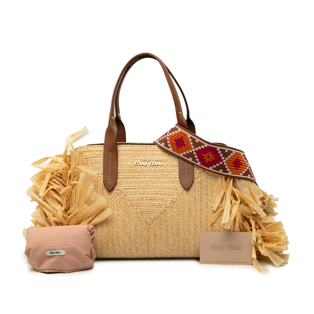 Miu Miu Raffia Straw Fringe Satchel