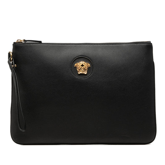 Versace Leather Medusa Wristlet Clutch — Black