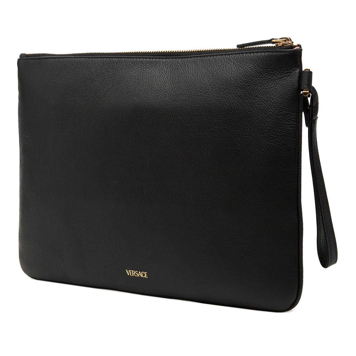 Versace Leather Medusa Wristlet Clutch — Black