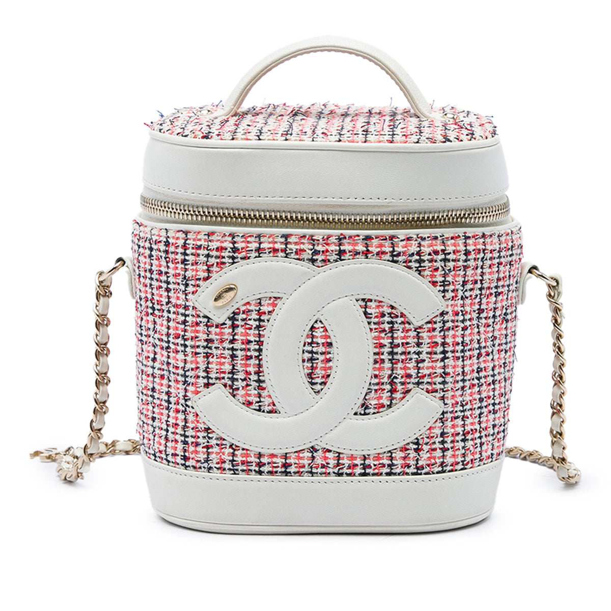 Chanel Tweed and Lambskin CC Vanity Case — Red