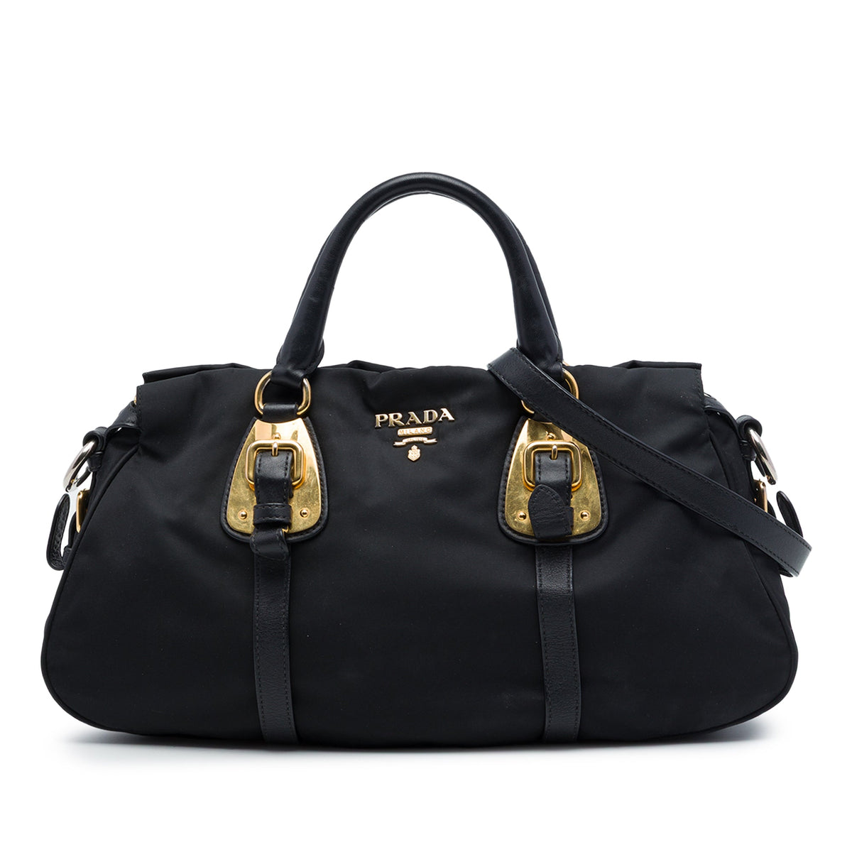 Prada Soft Calf Trimmed Tessuto Satchel