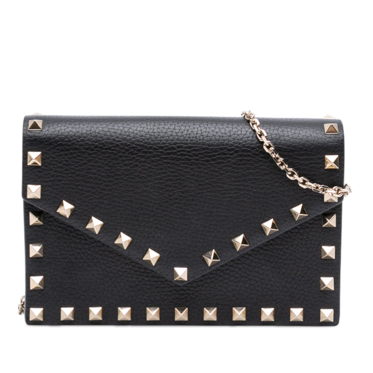 Valentino Pebbled Calfskin Rockstud Envelope Wallet on Chain