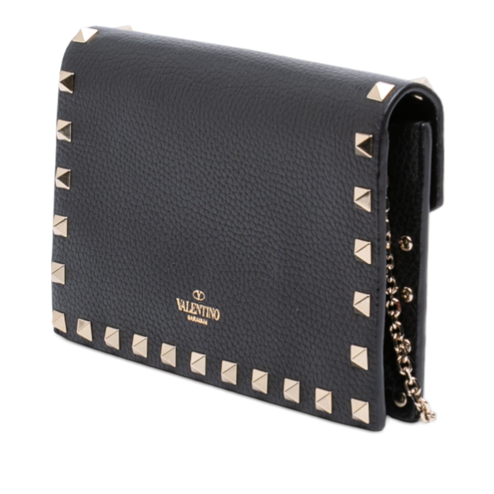 Valentino Pebbled Calfskin Rockstud Envelope Wallet on Chain