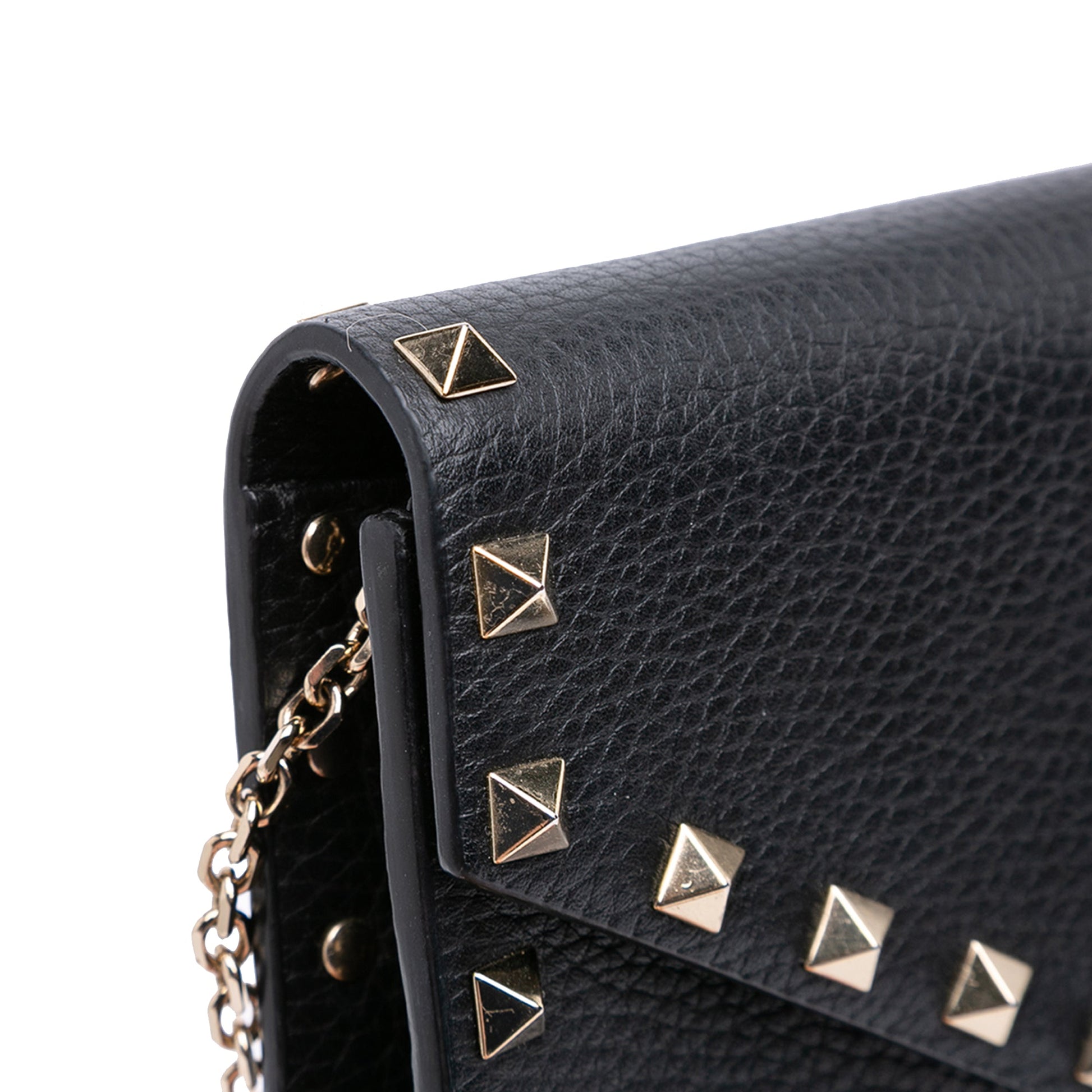 Valentino Pebbled Calfskin Rockstud Envelope Wallet on Chain
