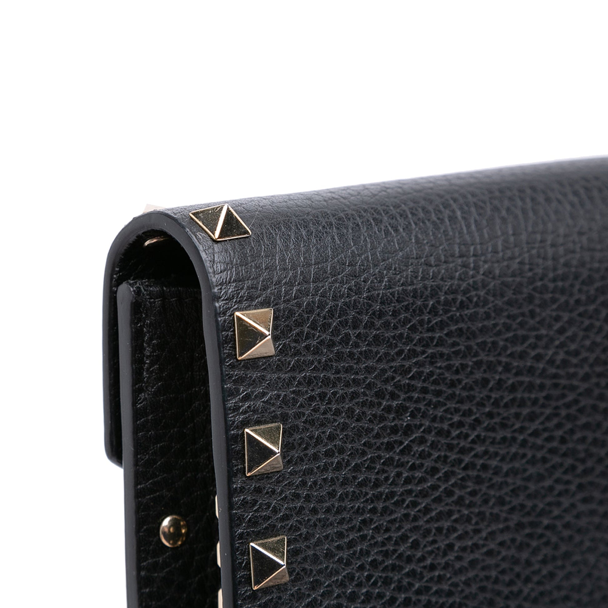 Valentino Pebbled Calfskin Rockstud Envelope Wallet on Chain