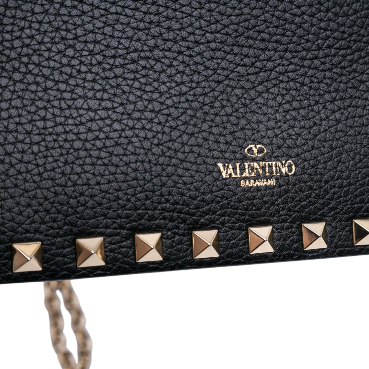 Valentino Pebbled Calfskin Rockstud Envelope Wallet on Chain