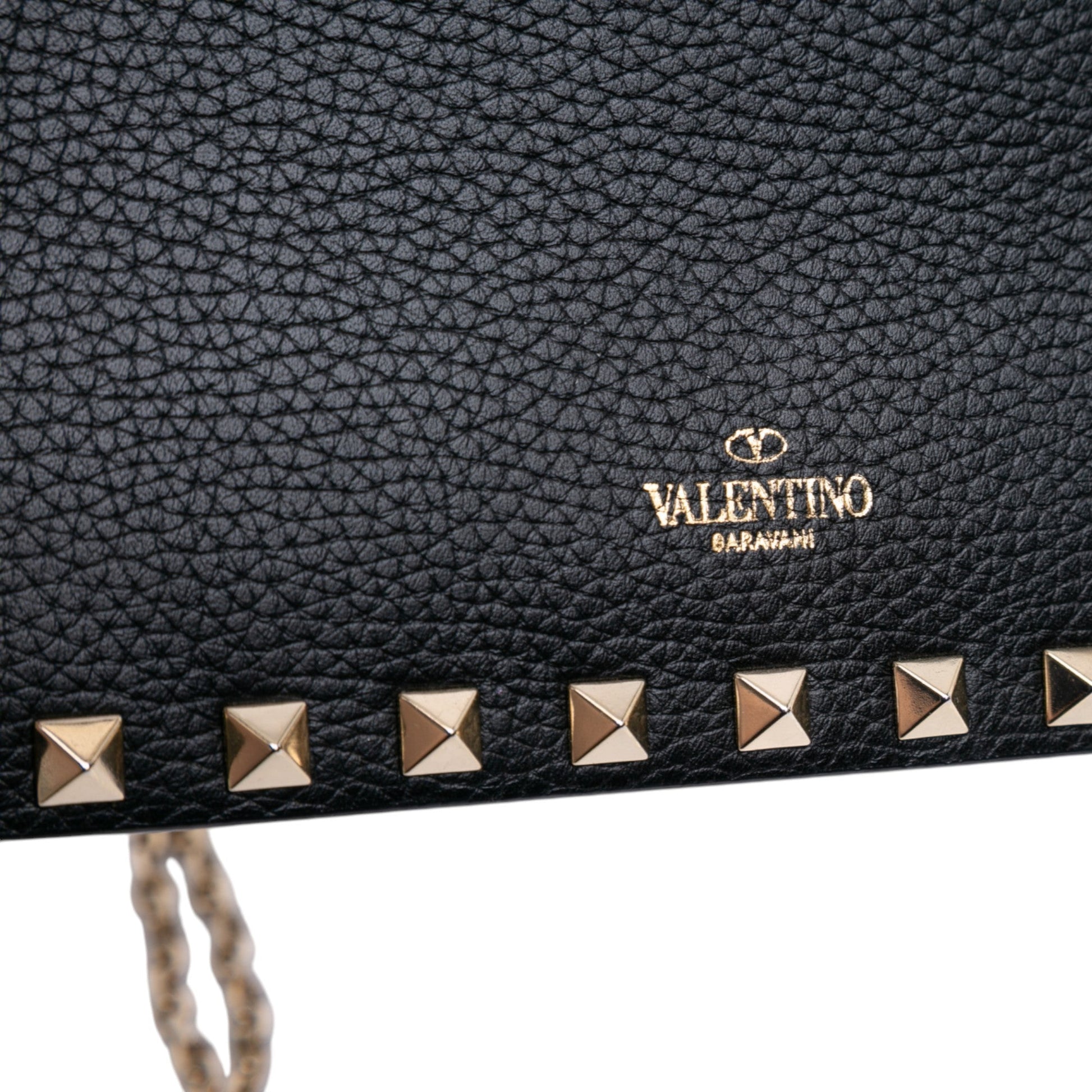 Valentino Pebbled Calfskin Rockstud Envelope Wallet on Chain