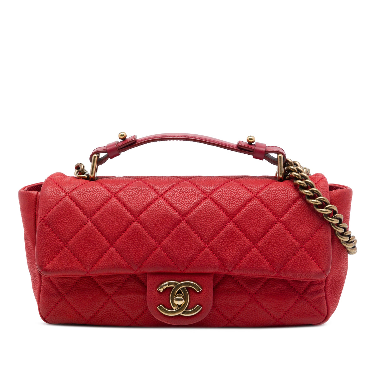 Chanel Medium Iridescent Caviar Chic Quilt Top Handle Flap — Red