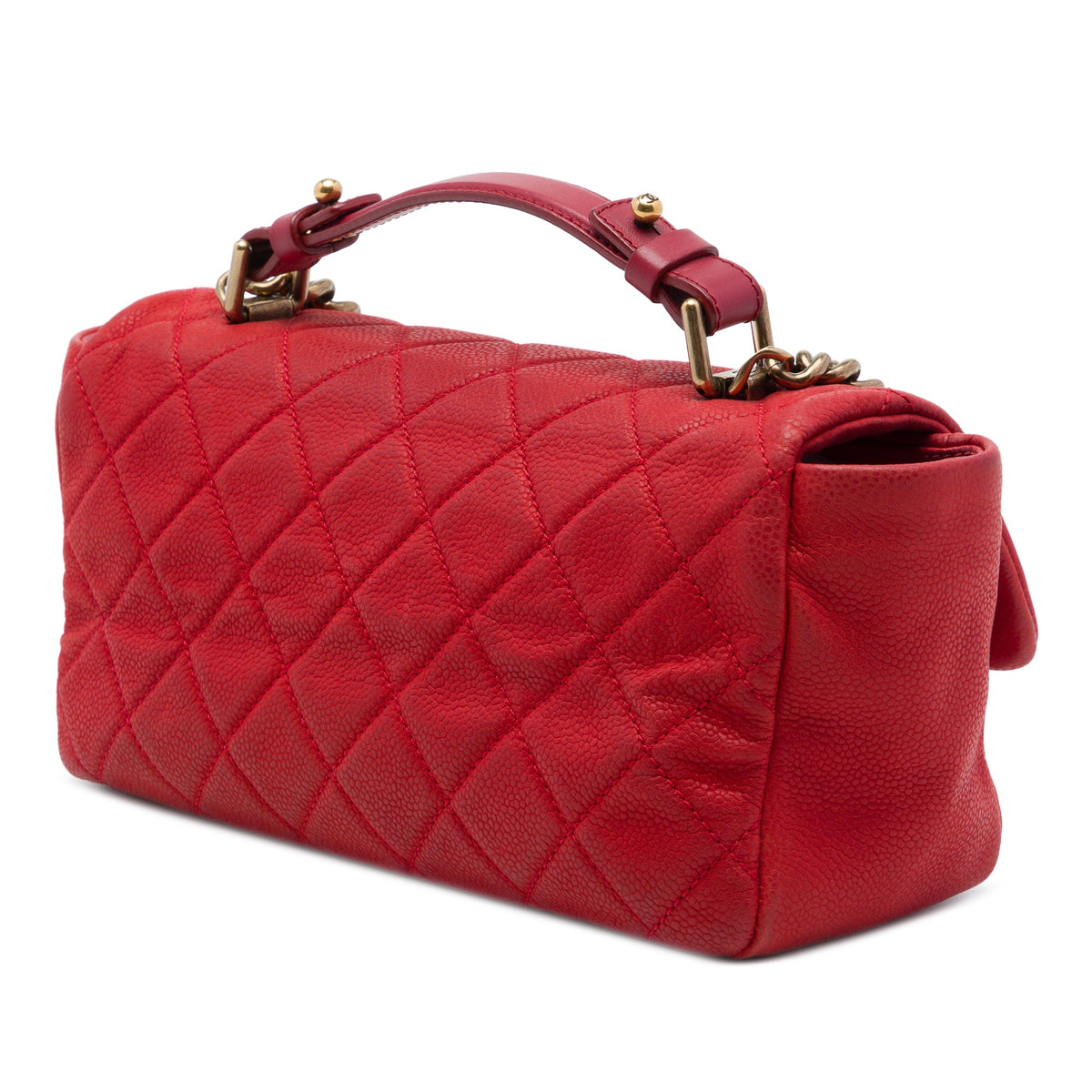 Chanel Medium Iridescent Caviar Chic Quilt Top Handle Flap — Red